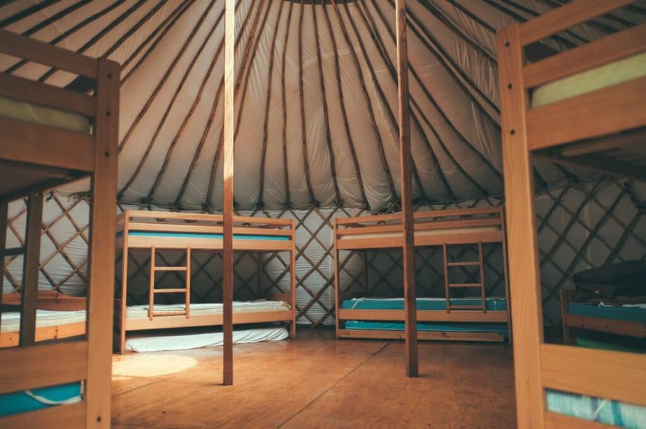 The inside of a yurt