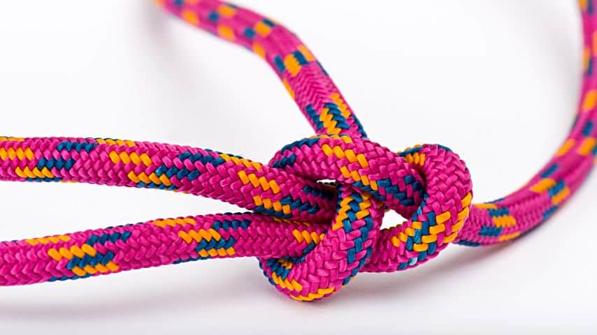 The sheet bend knot is what sailors commonly use to tie cords of other materials