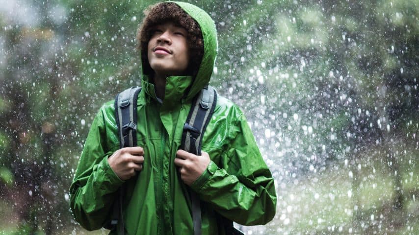 Waterproof outerwear is typically made of synthetic leather, a combination of polyester and nylon, polyester microfiber, or nylon taffeta
